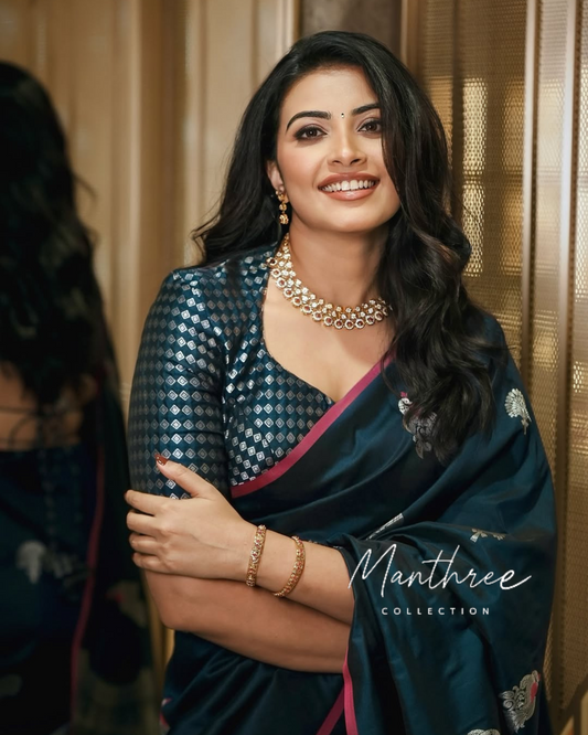 Beautiful peacock soft kanjeevaram silk