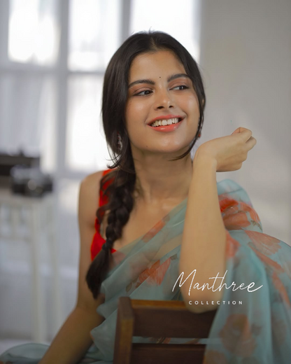 Sanjana ready to wear blue saree