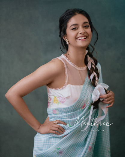 Keerthy suresh blue linen saree