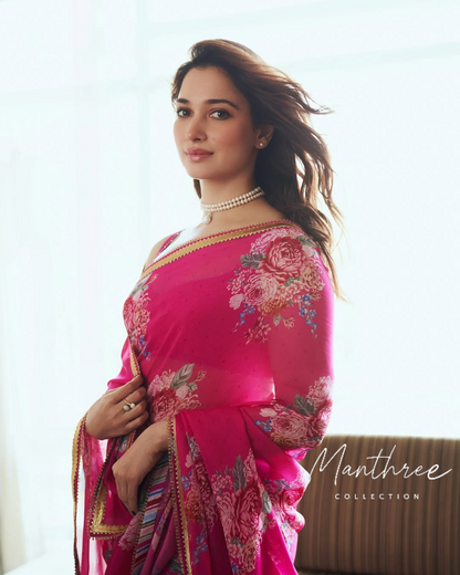 Tamannaah Bhatia pink designer saree