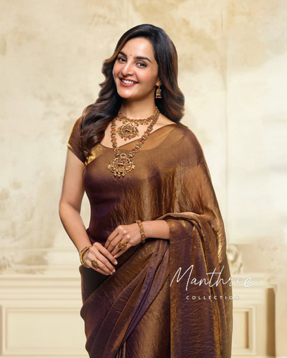 Manju warrier brown tissue silk