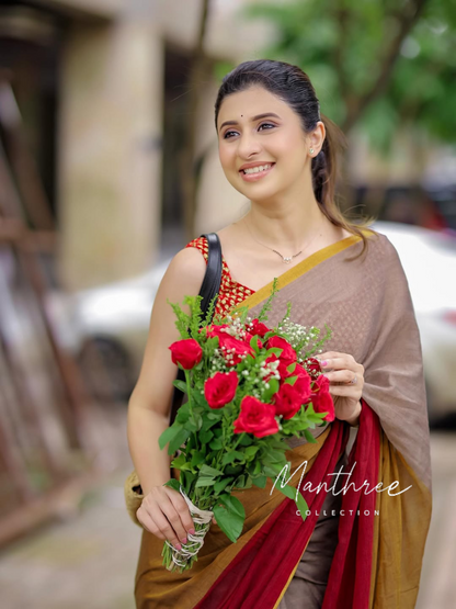 Multicolor Mulmul Cotton Saree With Tassels