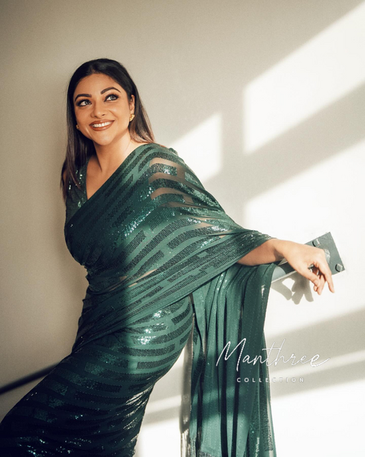 Abhirami green sequin saree