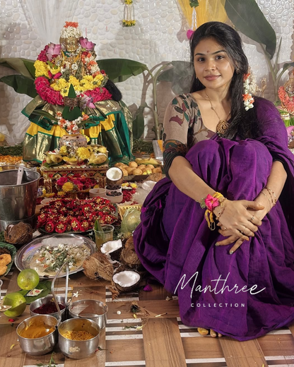 Violet cotton saree