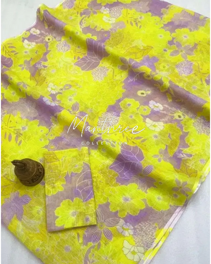 Sreeleela yellow linen saree