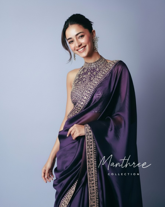 Ananya Pandey purple designer saree