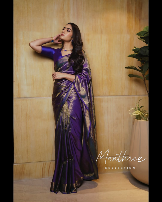 Rukmini vasanth in violet silk saree