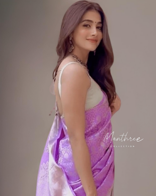 Pooja Hegde purple saree