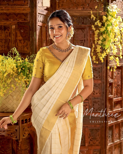 Anikha Gold Tissue Big Checks Saree