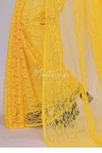 Red floral design netted saree